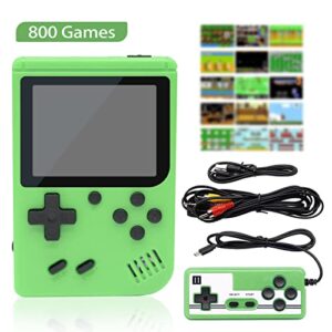 larsebei retro handheld game console, 3.0-inch portable video game console for kids with 800 classical fc games，1020mah rechargeable battery，supports two players and connects to tv (green)