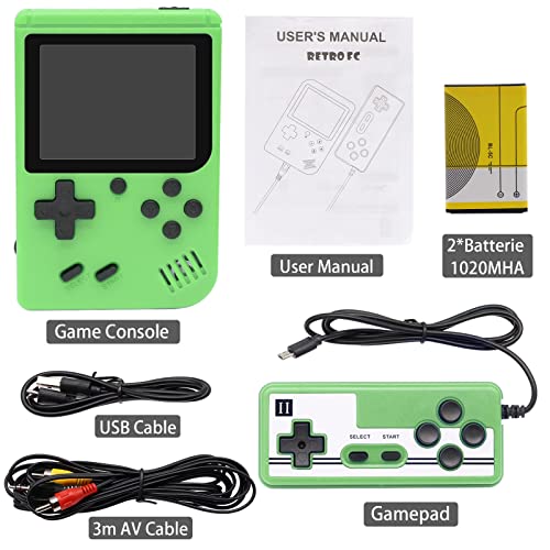 LARSEBEI Retro Handheld Game Console, 3.0-Inch Portable Video Game Console for Kids with 800 Classical FC Games，1020mAh Rechargeable Battery，Supports Two Players and Connects to TV (Green)