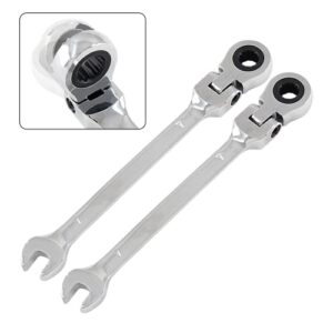 rierdge 7mm 12 point flex head ratcheting wrench, metric ratchet wrench set with 72 teeth & 5°movement for tight space, 2 pcs