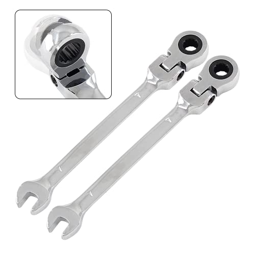 Rierdge 7mm 12 Point Flex Head Ratcheting Wrench, Metric Ratchet Wrench Set with 72 Teeth & 5°Movement for Tight Space, 2 PCS