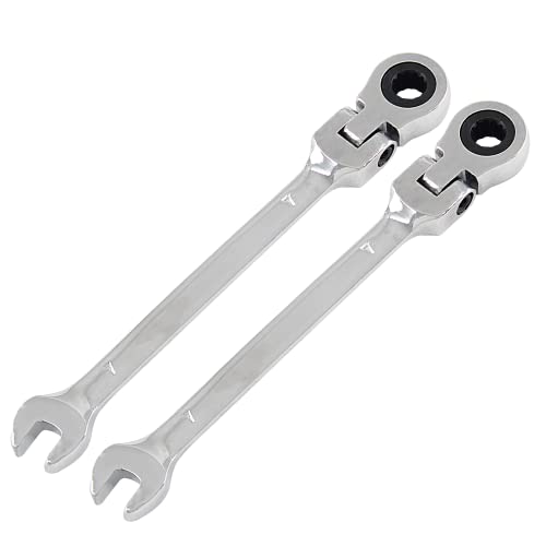 Rierdge 7mm 12 Point Flex Head Ratcheting Wrench, Metric Ratchet Wrench Set with 72 Teeth & 5°Movement for Tight Space, 2 PCS