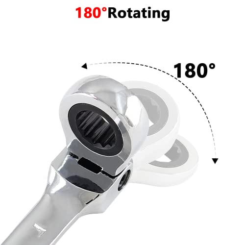 Rierdge 7mm 12 Point Flex Head Ratcheting Wrench, Metric Ratchet Wrench Set with 72 Teeth & 5°Movement for Tight Space, 2 PCS