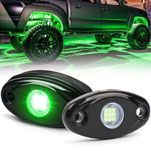 2 pods led rock lights, povtor green off road rock lights waterproof ip68 underglow light kit compatible with truck pickups cars atv utv suv motorcycle boat