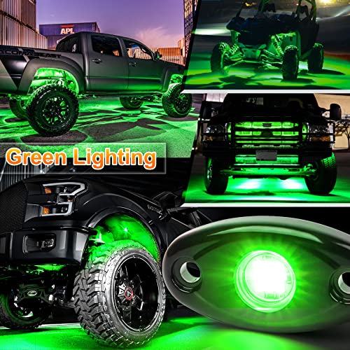 2 Pods LED Rock Lights, POVTOR Green Off Road Rock Lights Waterproof IP68 Underglow Light Kit Compatible with Truck Pickups Cars ATV UTV SUV Motorcycle Boat