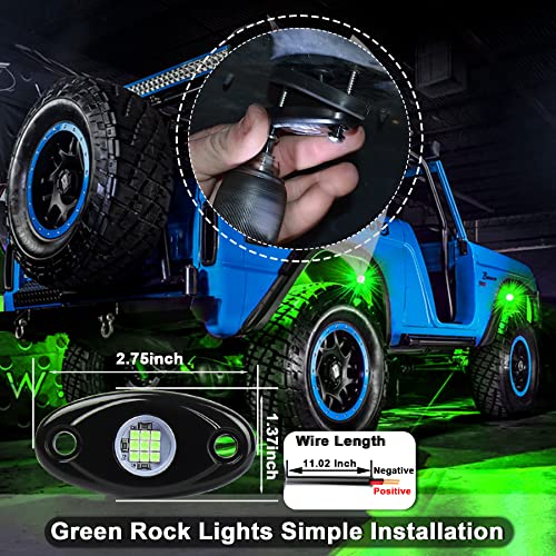 2 Pods LED Rock Lights, POVTOR Green Off Road Rock Lights Waterproof IP68 Underglow Light Kit Compatible with Truck Pickups Cars ATV UTV SUV Motorcycle Boat