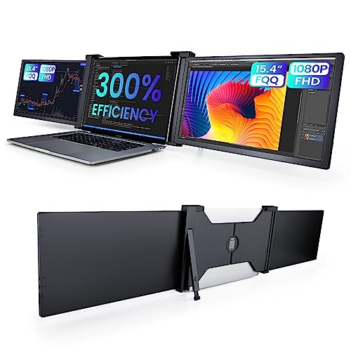 FQQ 15.4” Triple Portable Monitor for Laptops, 1080P FHD IPS Screen Extender for 15.6-17.3” Laptop Dual Monitor Display Compatible with MacOS, Windows, M1 Pro, M1 Max, Powered by USB-C & HDMI