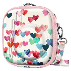 fintie protective case for fujifilm instax mini 12/11/mini 9/ mini 8/ mini 7s/ mini 90/ mini 70 instant camera - shockproof hard shell carrying case with removable adjustable strap, raining hearts