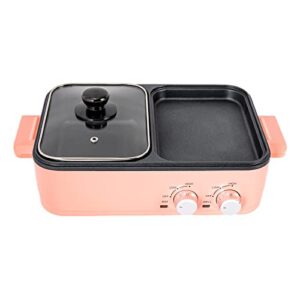 TFCFL Electric Grill and Hot Pot, 2 in 1 Non-Stick Barbecue Hot Pot Grill with Dual Temp Control, 1200-1500W, 2L, Mini Smokeless Korean BBQ/Shabu (Pink)