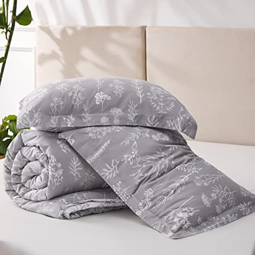 Bedsure California King Comforter Set - Grey Comforter, Cal King Bed Set, Cute Floral Cali King Bedding Set, 3 Pieces, 1 Soft Reversible Botanical Flowers Comforter and 2 Pillow Shams