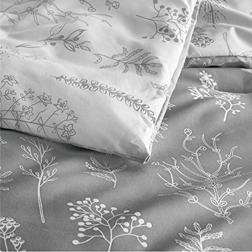 Bedsure California King Comforter Set - Grey Comforter, Cal King Bed Set, Cute Floral Cali King Bedding Set, 3 Pieces, 1 Soft Reversible Botanical Flowers Comforter and 2 Pillow Shams