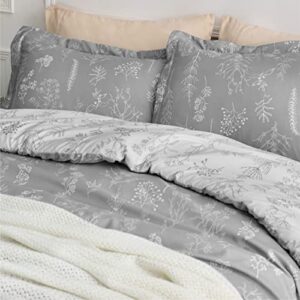 Bedsure California King Comforter Set - Grey Comforter, Cal King Bed Set, Cute Floral Cali King Bedding Set, 3 Pieces, 1 Soft Reversible Botanical Flowers Comforter and 2 Pillow Shams