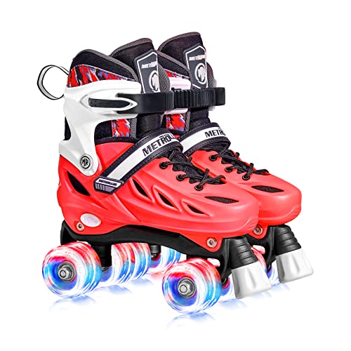 METROLLER Roller Skates for Girls and Boys Teens, Adjustable 4 Sizes for Kids Toddler Rollerskates with Light up Wheels, for Youth Women and Men