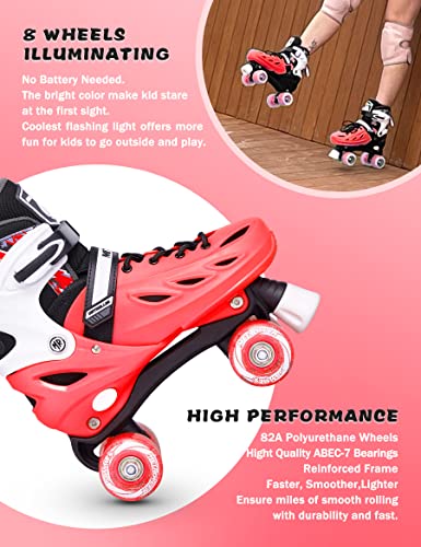 METROLLER Roller Skates for Girls and Boys Teens, Adjustable 4 Sizes for Kids Toddler Rollerskates with Light up Wheels, for Youth Women and Men