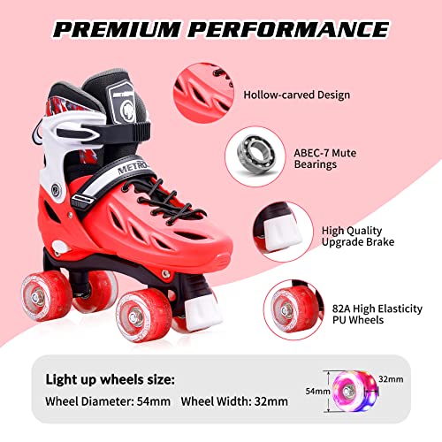 METROLLER Roller Skates for Girls and Boys Teens, Adjustable 4 Sizes for Kids Toddler Rollerskates with Light up Wheels, for Youth Women and Men