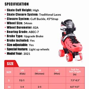 METROLLER Roller Skates for Girls and Boys Teens, Adjustable 4 Sizes for Kids Toddler Rollerskates with Light up Wheels, for Youth Women and Men