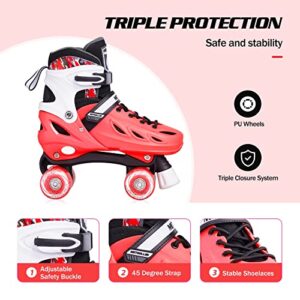 METROLLER Roller Skates for Girls and Boys Teens, Adjustable 4 Sizes for Kids Toddler Rollerskates with Light up Wheels, for Youth Women and Men