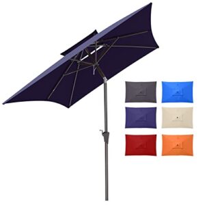 pakarde 6.6x10ft rectangle patio umbrellas 2 tiers outdoor table umbrella with push button tilt and crank for pool, backyard, deck, picnic, yard