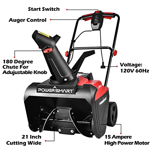 PowerSmart Electric Snow Blower, 120V 15A Snowblower Corded Electric Start, 21-Inch Single Stage Snow Thrower for Yard, DB5021