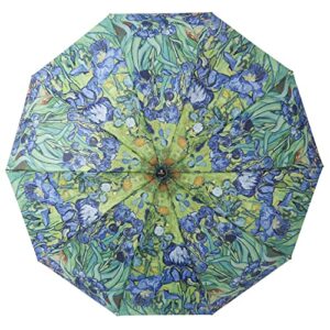 RainCaper Reverse Inverted (inside-out) Windproof van Gogh Irises Designer Print Reverse-opening Upside Down Umbrella with C-shaped Handsfree Handle