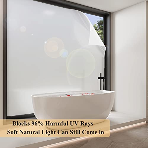 LONGYONG Window Privacy Film Frosted Glass Static Cling Window Film Non-Adhesive Window Covering for Bathroom Home Office 17.5"x79" White