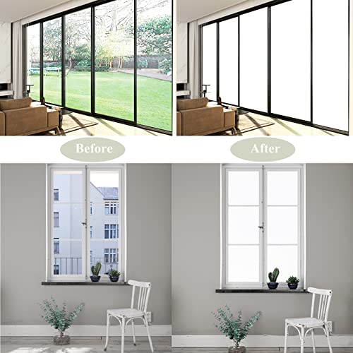 LONGYONG Window Privacy Film Frosted Glass Static Cling Window Film Non-Adhesive Window Covering for Bathroom Home Office 17.5"x79" White