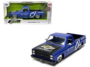 1985 chevy c10 pickup truck matt blue with black hood chevy performance just trucks series 1/24 diecast model car by jada 34314