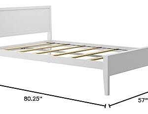 Plank+Beam Solid Wood Full Bed Frame with Panel Headboard, Modern Full Platform Bed with Wood Slat Support, No Box Spring Needed, White