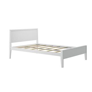 Plank+Beam Solid Wood Full Bed Frame with Panel Headboard, Modern Full Platform Bed with Wood Slat Support, No Box Spring Needed, White