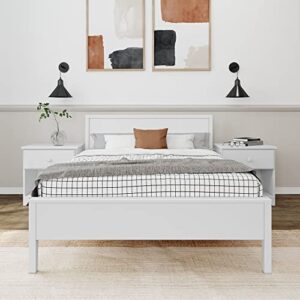 Plank+Beam Solid Wood Full Bed Frame with Panel Headboard, Modern Full Platform Bed with Wood Slat Support, No Box Spring Needed, White