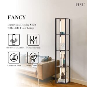 FENLO Fancy - 64" Display Shelf with Lights, LED Shelf Floor Lamps for Living Room, Sturdy Corner Shelf Curio Cabinet Display, Tall Floor Lamps with Shelves, 3 Level Brightness LED, Black