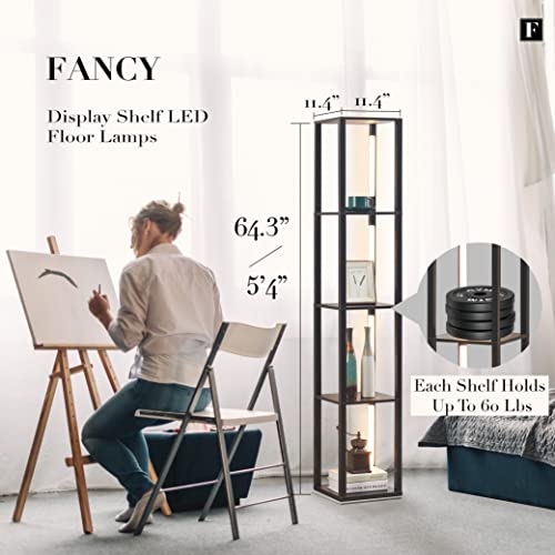 FENLO Fancy - 64" Display Shelf with Lights, LED Shelf Floor Lamps for Living Room, Sturdy Corner Shelf Curio Cabinet Display, Tall Floor Lamps with Shelves, 3 Level Brightness LED, Black