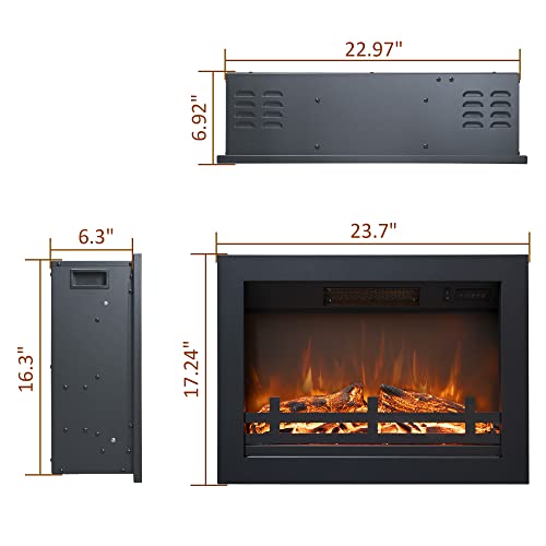 Rodalflame 23 inch Electric Fireplace Insert with Remote Control, 750/1500w, 3 Adjustable Brightness Flames, Overheat Protection, Black
