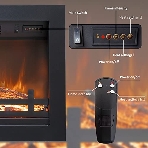 Rodalflame 23 inch Electric Fireplace Insert with Remote Control, 750/1500w, 3 Adjustable Brightness Flames, Overheat Protection, Black