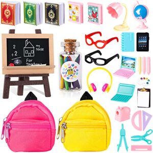 30pcs mini school supplies, doll school supplies includes mini doll backpack laptops glasses blackboard mini book palette paper ruler scissors calculator for dolls accessories set