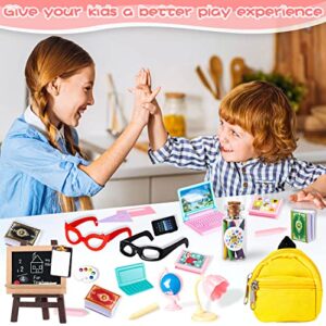 30Pcs Mini School Supplies, Doll School Supplies Includes Mini Doll Backpack Laptops Glasses Blackboard Mini Book Palette Paper Ruler Scissors Calculator for Dolls Accessories Set