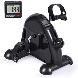 FEIERDUN Mini Exercise Bike, Under Desk Bike Pedal Exerciser Portable Foot Cycle Arm & Leg Peddler Machine with LCD Screen Displays (VC Black)