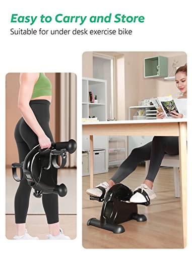 FEIERDUN Mini Exercise Bike, Under Desk Bike Pedal Exerciser Portable Foot Cycle Arm & Leg Peddler Machine with LCD Screen Displays (VC Black)