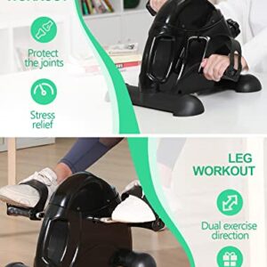 FEIERDUN Mini Exercise Bike, Under Desk Bike Pedal Exerciser Portable Foot Cycle Arm & Leg Peddler Machine with LCD Screen Displays (VC Black)