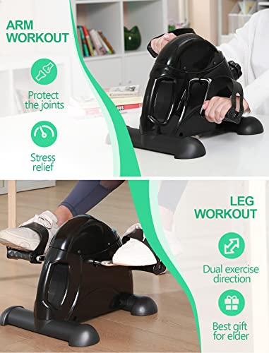 FEIERDUN Mini Exercise Bike, Under Desk Bike Pedal Exerciser Portable Foot Cycle Arm & Leg Peddler Machine with LCD Screen Displays (VC Black)