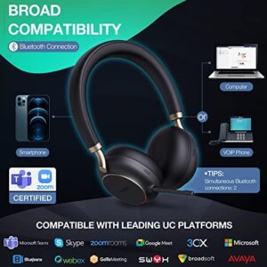 Yealink BH76 Upgraded Bluetooth Headset Wireless Headset with Microphone Teams & Zoom Certified Headset with Hi-Fi ANC Noise Canceling Microphone Office Headphones with Retractable Microphone Arm