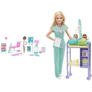 bundle of barbie fast cast clinic playset + barbie baby doctor playset