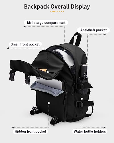Black Laptop Backpack For Women Men 14 Inch Waterproof College Backpack With Laptop Compartment Aesthetic Backpack Small Backpack Purse For Women Anti Theft Cute Backpack Lightweight Work Backpack