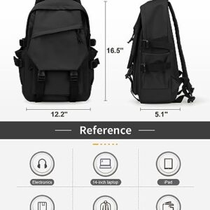 Black Laptop Backpack For Women Men 14 Inch Waterproof College Backpack With Laptop Compartment Aesthetic Backpack Small Backpack Purse For Women Anti Theft Cute Backpack Lightweight Work Backpack