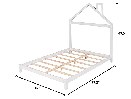 Lifeand Full Size Wood Platform Bed with House-Shaped Headboard for Kids Teens,No Box Spring Required,White