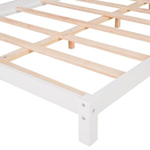 Lifeand Full Size Wood Platform Bed with House-Shaped Headboard for Kids Teens,No Box Spring Required,White