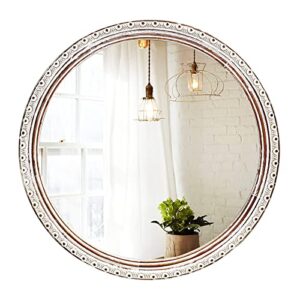 HCODCIBA Round Mirror 24 Inches, Farmhouse Wood Circle Mirror,Wall Mirror Decorative for Entryway,Bedroom, Living Room,Rustic Wooden Hanging Mirror