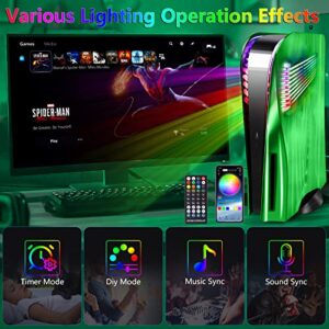 PS5 Plates Console Accessories with Cooling Vent and RGB LED Light Strip for Playstation 5 Disc Edition, SIKEMAY PS5 Cover Face Plates Hard Shockproof Side Shell Skin, 8 Colors 400 Effects - Green