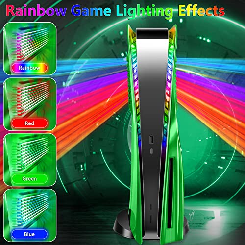 PS5 Plates Console Accessories with Cooling Vent and RGB LED Light Strip for Playstation 5 Disc Edition, SIKEMAY PS5 Cover Face Plates Hard Shockproof Side Shell Skin, 8 Colors 400 Effects - Green