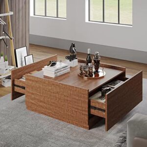 Panana Manhattan Gate Engineered Wood Coffee Table (Oak with Drawers)