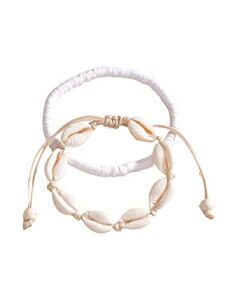 verdusa women's 2 piece ankle bracelets set shell anklet chain adjustable foot jewelry white one-size